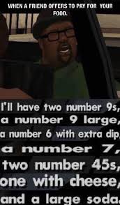Gta San Andreas Big Smoke S Huge Order At The Cluckin Bell Drive Thru Lol Big Smoke Memes San Andreas Gta Funny
