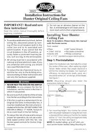 Please refer to the carton and the hunter nameplate (located on top outside. Hunter 23827 Installation Instructions Manual Pdf Download Manualslib