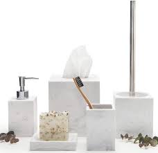 Shop for white marble bathroom accessories at bed bath & beyond. Buy Kurrajong Farmhouse 5 Piece Bathroom Accessories Set Toilet Accessory Set Faux Marble Bathroom Set Tissue Cover Tissue Box Toilet Brush Soap Dish Dispenser Toothbrush Holder Online In Indonesia B07r1jf4zb