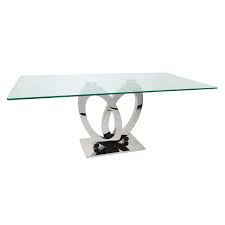 Glass dining table with stainless steel base. Orion Glass Dining Table Unique Stainless Steel Base Fads