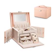 Vlando Jewelry Box Faux Leather Medium Jewelry Organizer Vintage Gift For Women Pink Cross Pattern Kotak Hadiah Casing