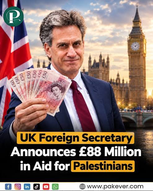 UK Announces £88 Million Humanitarian Aid Package for Palestinians UK Foreign Secretary Ed Miliband has announced more than £88 million in humanitarian and early-recovery support for Palestinians