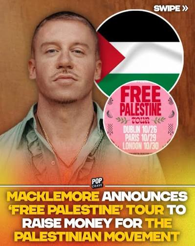 Macklemore announces 'Free Palestine' tour with artists joining him on the lineup set to be announced soon. All proceeds will benefit organizations supporting Palestine. #macklemore #tour