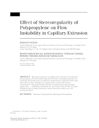 Mab md ali, k okamoto, m yamaguchi, t kasai, a koshirai. Pdf Effect Of Stereoregularity Of Polypropylene On Flow Instability In Capillary Extrusion