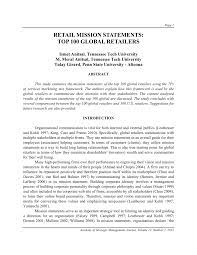 7th september, 2015 business strategy assignment submitted to: Pdf Retail Mission Statements Top 100 Global Retailers