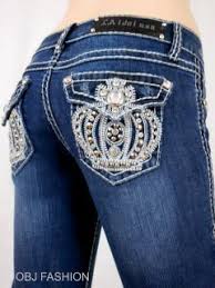 Women La Idol Bootcut Jeans Embroidery Crystal Crown Jewel