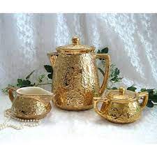 Tea Decor Mccoy Vintage Tea Set Gold Teapot Set 24k Gold Tea Pot Set 98 Liked On Polyvore Featuring Home Ki Tea Sets Vintage Tea Decor Ceramic Tea Set