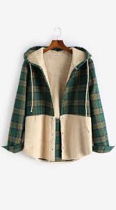 Black And White Checkered Fluffy Jacket Letter Print Plaid Colorblock Fluffy Hooded Shirt Jacket Multi Hooded Shirt Fashion Designer Bomber Jacket