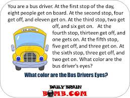 What Color Are The Bus Drivers Eyes Click Photo To Get The Answers Bus Driver Brain Teasers Bus