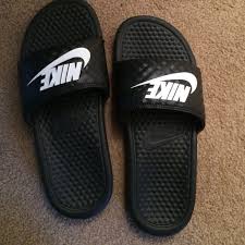 Black And White Nike Slip Ons Nike Shoes Nike Slip Ons Black Color Black Size 7 Nike Slip Ons Casual Shoes Women Nike Slides