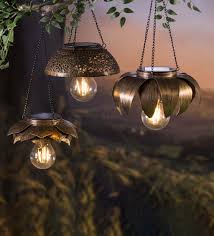 Antiqued Metal Hanging Solar Light Daisy Wind And Weather