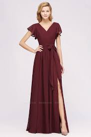 Bmbridal Burgundy V Neck Long Bridesmaid Dress With Short Sleeves Bridesmaid Dresses With Sleeves Short Sleeve Bridesmaid Dress Cheap Bridesmaid Dresses