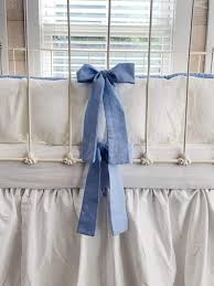 Unisex bedding set made of natural fiber. High Cotton Textile White And Baby Blue Farmhouse Tailored Boy Crib Bedding Set