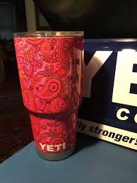 Beautiful Hydro Dipped 30oz Yeti Rambler In A Paisley Pattern With Pink Base Great For Hot Or Cold Beverages Not Dishwasher Safe