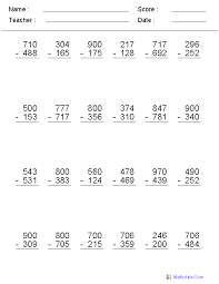 Math worksheets for teachers, kids, and parents for first through sixth grade. Subtraction Worksheets Dynamically Created Subtraction Worksheets