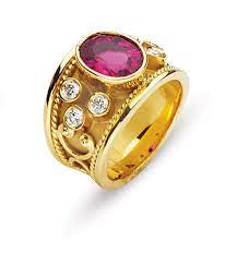 18k Gold Byzantine Style Wedding Ring With Pink Tourmaline And Diamonds Byzantine Rings Ruby Wedding Rings Pink Diamond Ring