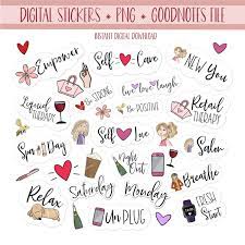 Self Care Digital Stickers For Goodnotes Planner Pre Cropped Etsy In 2021 Digital Sticker Digital Planner Planner Stickers