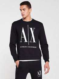 Armani exchange mens large spell out half zip hoodie sweatshirt black cotton. Armani Exchange Large Embroidered Logo Sweatshirt Black Littlewoods Com
