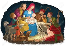 Christmas Nativity Scene With Holy Family Baby Jesus Mary Joseph And Shepherds Royalty Free Cliparts Vectors And Stock Illustration Image 112880763