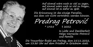 Traueranzeigen von Predrag Petrovic