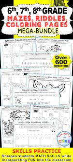 According to the comments, it's easy to understand and great to practice with. 6th 7th 8th Grade Math Mazes Riddles Coloring Pages Bundle Fun Activities 8th Grade Math Math Middle School Math