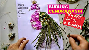 Contoh mozaik burung merak dari daun kering. Cara Membuat Kolase Burung Cendrawasih Dari Daun Dan Bunga Youtube