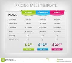 colorful web pricing table template for business stock