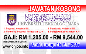 Pelbagai kerja kosong swasta, part time, freelance, full time & internship 2021 uitm terkini. Jawatan Kosong Uitm Universiti Teknologi Mara 15 Mac 2017 Kerja Kosong Uitm Universiti Teknologi Mara Mac 2017 Permohonan Adalah Dipelawa Kepada War Mac