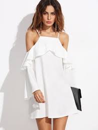 White Cold Top Ruffle White Dress Casual Dresses Fashion Outfits Fashion Clothes Women