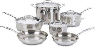 The cuisinart® 11 piece black stainless steel cookware set is perfect for any kitchen and cook. Amazon Com Cuisinart 77 10 Chef S Classic Stainless 10 Piece Cookware Set Silver Pots And Pans Kitchen Dining