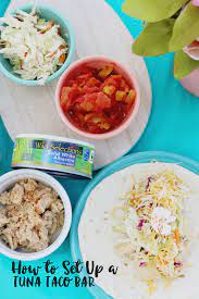 Put some fish in the center of each tortilla. Albacore Tuna Fish Taco Bar With Wildselections Ad Https Www Pinterest Com Wildselections W Best Dinner Recipes Easy Fish Tacos Family Friendly Meals