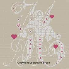 Downloadable Cross Stitch Chart Monogram M Angel And Hearts