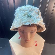 Vtg 1930-40's White Daisy Flower Cloche Church Sunday Hat In Helen's Box