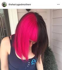 Pretty Half Hot Pink Half Brown Hair Two Color Hair Hair Inspiration Color Pink And Black Hair