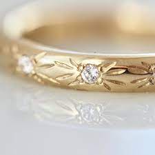 Hand Carved Star Setting Wide Wedding Band Carved Wedding Ring Diamond Dress Ring Stackable Wedding Bands