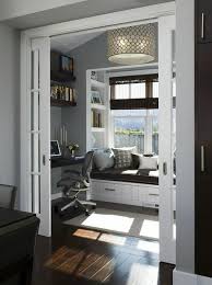 Omg This Is My Future Office Office With Pocket French Doors Built Ins And Dark Hardw Contemporary Home Office Contemporary Home Offices Home Office Design