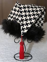 Black And White Santa Hat Santa Hat The Houndstooth Black And White Hat With Black Fur And Red Tassel Black And White Hats Santa Hat Houndstooth