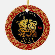 Gold Ox Chinese New Year 2021 Text Back Ornament Zazzle Com In 2020 Chinese New Year Custom Holiday Card Ceramic Ornaments
