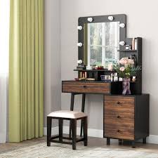 Vanity Table With Lighted Mirror Vintage Makeup Dressing Table W 3 Drawer Chest Ebay Greenforest vanity table 47 gloss white console table computer makeup desk with 2 small drawers and solid m.