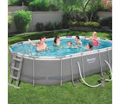 Bestway Power Steel Swimmingpool Set Oval 488 305 107 Cm 56448 In 2020 Schwimmbader Hinterhof Whirlpool Garten Pool Uber Dem Boden