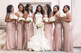 Pink Sequin Badgley Mischka Bridesmaid Dresses African American Brides African American Weddings Wedding Parties Pictures