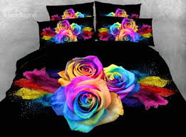 Black And Pink Roses Bedding Gorgeous 3d Colorful Roses Printed 4 Piece Bedding Sets Duvet Covers With Realistic Digital Printing Our Contemporary Rose Duvet Rose Duvet Cover Rose Bedding