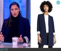 Abby S Blue Striped Cuff Blazer On The View Outfit Details Https Wornontv Net 128562 Theview Yellow Floral Dress Houndstooth Dress Outfit Details