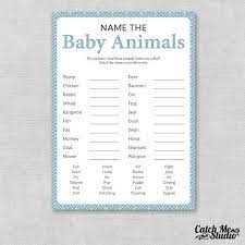 Printable Blue Baby Shower Game Name The Baby Animal Name The Baby Animals Game Baby Shower Games For Large Groups Creative Baby Shower Blue Baby Shower Game