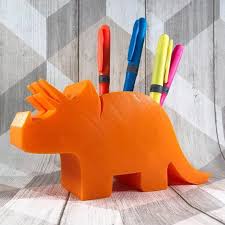 Triceratops Dinosaur Pen Pencil Crayon Pot 3d Printed Etsy Dinosaur Pen Dinosaur Cool Desk Accessories