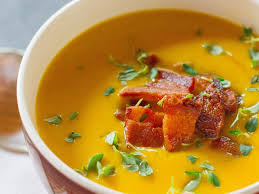 Roasted Pumpkin Soup With Bacon And Thyme Recipe Roast Pumpkin Pumpkin Soup Thyme Recipes