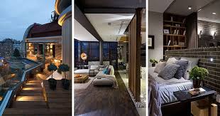 Materials Like Dark Brick Wood And Glass Are Used In The Interior Design Of This Contemporary Apartment Contemporary Apartment Contemporary Farmhouse Contemporary Stairs