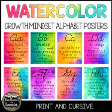 They need to fall in love with songs and stories. Watercolor Cursive Alphabet Posters Growth Mindset Quotes Tpt
