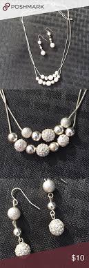 Sparkly Silver Necklace Earrings Silver Necklace Silver