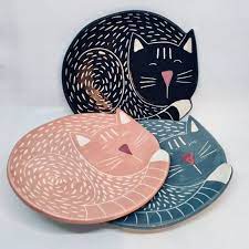 Handmade Ceramic Sleeping Cat Shaped Dish Ceramics And Pottery Hand Painted Cat Dish Cat Shaped Trinket Dish Cat Shaped Pet Bowl Handmade Ceramics Plates Handmade Ceramics Pottery